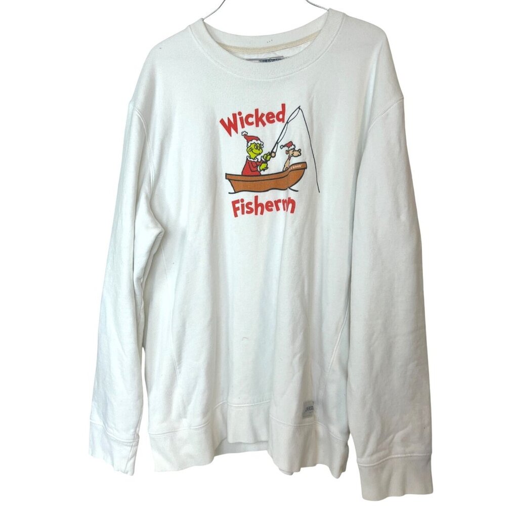 Life is Good Grinch Wicked Fisherman Christmas Crewneck Sweatshirt THICK XXL Men